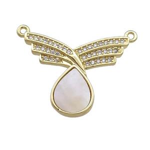 Copper Wings Teardrop Pendant Pave Shell Zircon 2loops 18K Gold Plated, approx 18-22mm