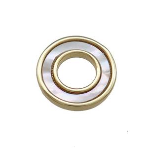 Copper Circle Pendant Pave Shell 18K Gold Plated, approx 15mm