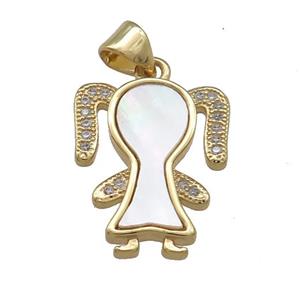 Copper Kids Girls Pendant Pave Shell Zircon 18K Gold Plated, approx 15-18mm