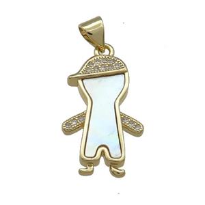 Copper Kids Boy Pendant Pave Shell Zircon 18K Gold Plated, approx 13-21mm