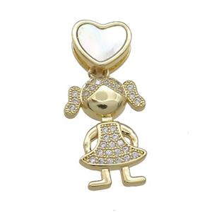 Copper Kids Girls Pendant Pave Shell Heart Zircon 18K Gold Plated, approx 10mm, 13-20mm