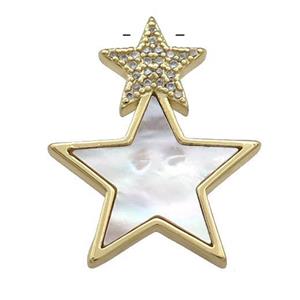Copper Star Pendant Pave Shell Zircon 18K Gold Plated, approx 21-26mm