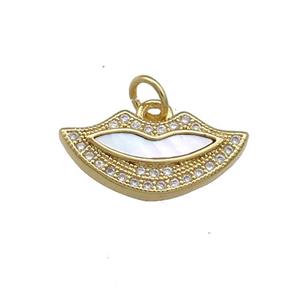 Copper Lips Charms Pendant Pave Shell Zircon 18K Gold Plated, approx 8-18mm