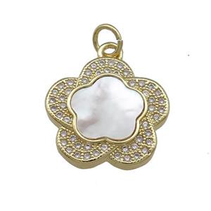 Copper Flower Pendant Pave Shell Zircon 18K Gold Plated, approx 16mm