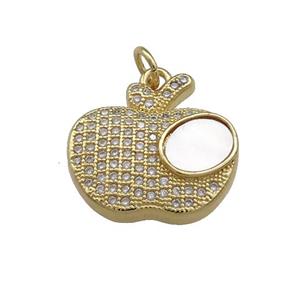 Copper Apple Pendant Pave Shell Zircon 18K Gold Plated, approx 16-18mm