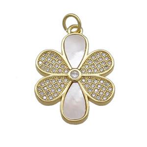 Copper Flower Pendant Pave Shell Zircon 18K Gold Plated, approx 17-22mm