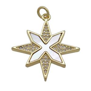 Copper Northstar Pendant Pave Shell Zircon 18K Gold Plated, approx 24mm
