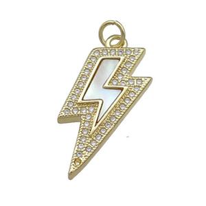 Copper Lightning Pendant Pave Shell Zircon 18K Gold Plated, approx 16-22mm