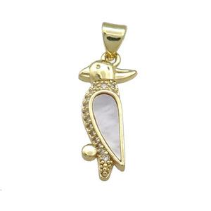 Copper Birds Pendant Pave Shell Zircon 18K Gold Plated, approx 10-20mm