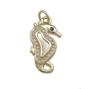 Copper Seahorse Pendant Pave Shell Zircon 18K Gold Plated, approx 10-20mm
