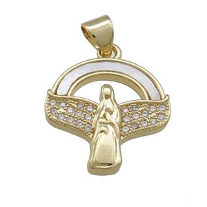 Virgin Mary Charms Copper Pendant Pave Shell Zircon 18K Gold Plated, approx 18mm