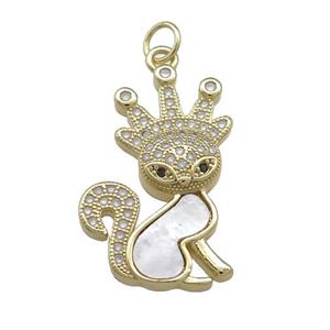 Copper Fox Charms Pendant Pave Shell Zircon Crown 18K Gold Plated, approx 16-25mm