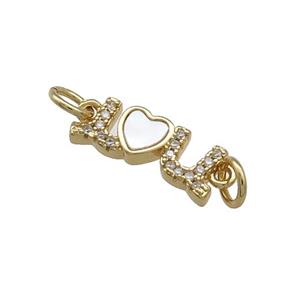 Copper Heart LOVE Connector Pave Shell Zircon 18K Gold Plated, approx 6-16mm