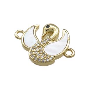 Copper Swan Connector Pave Shell Zircon 18K Gold Plated, approx 16mm