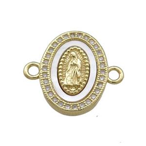 Copper Jesus Charms Connector Pave Shell Zircon 18K Gold Plated, approx 13-17mm