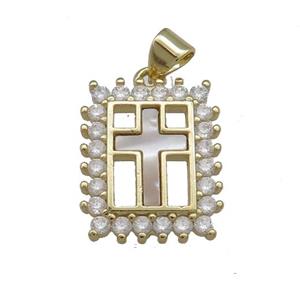 Copper Cross Pendant Pave Shell Zircon 18K Gold Plated, approx 14-18mm