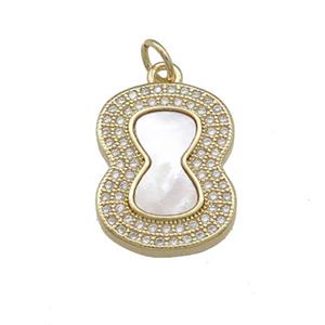 Copper Pendant Pave Shell Zircon Number8 18K Gold Plated, approx 14-19mm