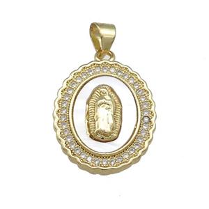 Copper Jesus Pendant Pave Shell Zircon Religious 18K Gold Plated, approx 17-20mm