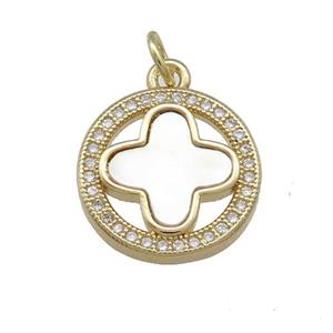 Copper Clover Pendant Pave Shell Zircon Circle 18K Gold Plated, approx 15.5mm