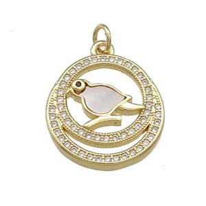 Copper Birds Pendant Pave Shell Zircon Circle 18K Gold Plated, approx 18mm
