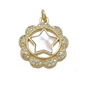 Copper Star Pendant Pave Shell Zircon Flower 18K Gold Plated, approx 18mm