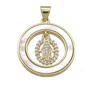 Copper Hamsahand Pendant Pave Shell Zircon Circle 18K Gold Plated, approx 8-10mm, 21mm