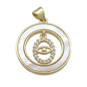 Copper Eye Pendant Pave Shell Zircon Circle 18K Gold Plated, approx 8-10mm, 21mm