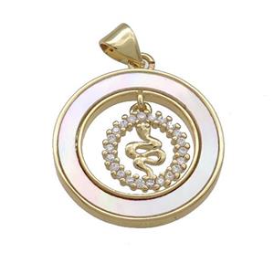 Copper Snake Pendant Pave Shell Zircon Circle 18K Gold Plated, approx 8mm, 21mm