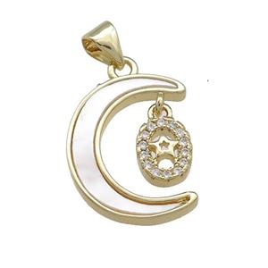 Copper Moon Pendant Pave Shell Zircon Star 18K Gold Plated, approx 6-8mm, 14-18mm
