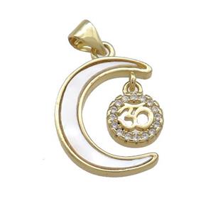 Copper Moon Pendant Pave Shell Zircon 18K Gold Plated, approx 8mm, 14-18mm