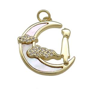 Copper Moon Pendant Pave Shell Zircon Cloud 18K Gold Plated, approx 18-20mm