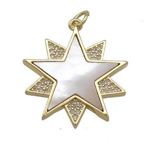 Copper Star Pendant Pave Shell Zircon 18K Gold Plated, approx 23mm