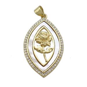 Flower Copper Eye Pendant Pave Shell Zircon 18K Gold Plated, approx 18-28mm