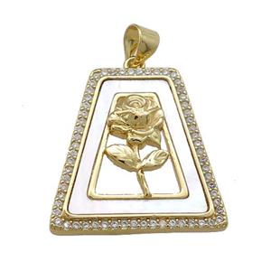 Copper Flower Pendant Pave Shell Zircon Trapeziform 18K Gold Plated, approx 22-23mm