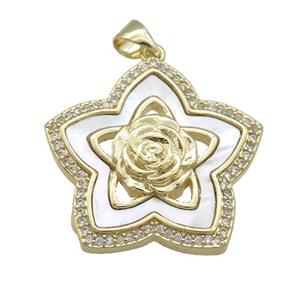 Copper Flower Pendant Pave Shell Zircon 18K Gold Plated, approx 25mm