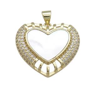 Copper Heart Pendant Pave Shell Zircon 18K Gold Plated, approx 24mm