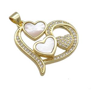 Copper Heart Pendant Pave Shell Zircon 18K Gold Plated, approx 25mm