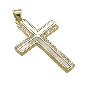 Copper Cross Pendant Pave Shell Zircon 18K Gold Plated, approx 21-30mm