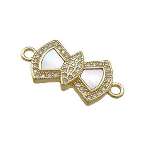 Copper Connector Pave Shell Zircon 18K Gold Plated, approx 11-18mm
