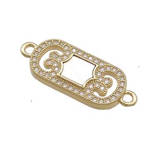 Copper Rectangle Connector Pave Shell Zircon 18K Gold Plated, approx 10-21mm