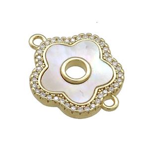 Copper Flower Connector Pave Shell Zircon 18K Gold Plated, approx 18mm