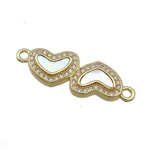 Copper Heart Connector Pave Shell Zircon 18K Gold Plated, approx 10-23mm