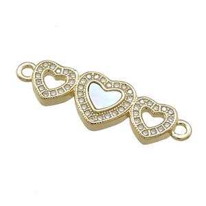 Copper Heart Link Connector Pave Shell Zircon 18K Gold Plated, approx 10-25mm