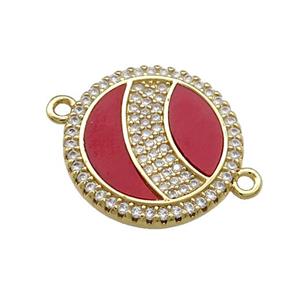 Copper Circle Connector Pave Red Shell Zircon 18K Gold Plated, approx 18mm