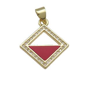 Copper Square Connector Pave Red Shell Zircon 18K Gold Plated, approx 17mm
