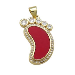 Copper Barefoot Pendant Pave Red Shell Zircon 18K Gold Plated, approx 14-23mm