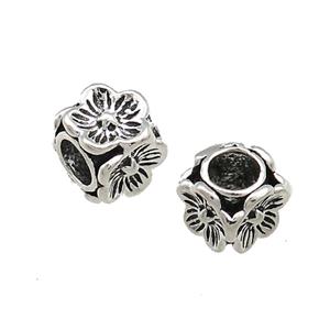 Tibetan Style Copper Flower Beads Cube Antique Silver, approx 8mm, 4mm hole