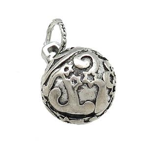 Tibetan Style Copper Round Bell Pendant Antique Silver, approx 15mm