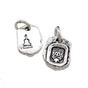 Tibetan Style Copper Slice Pendant With Chinese Mythical Beasts Amulet Antique Silver, approx 9-12mm