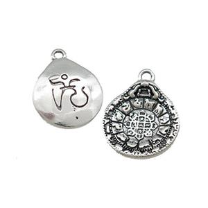 Tibetan Style Copper Circle Pendant Chinese Zodiac Symbols Charms Antique Silver, approx 13-14mm